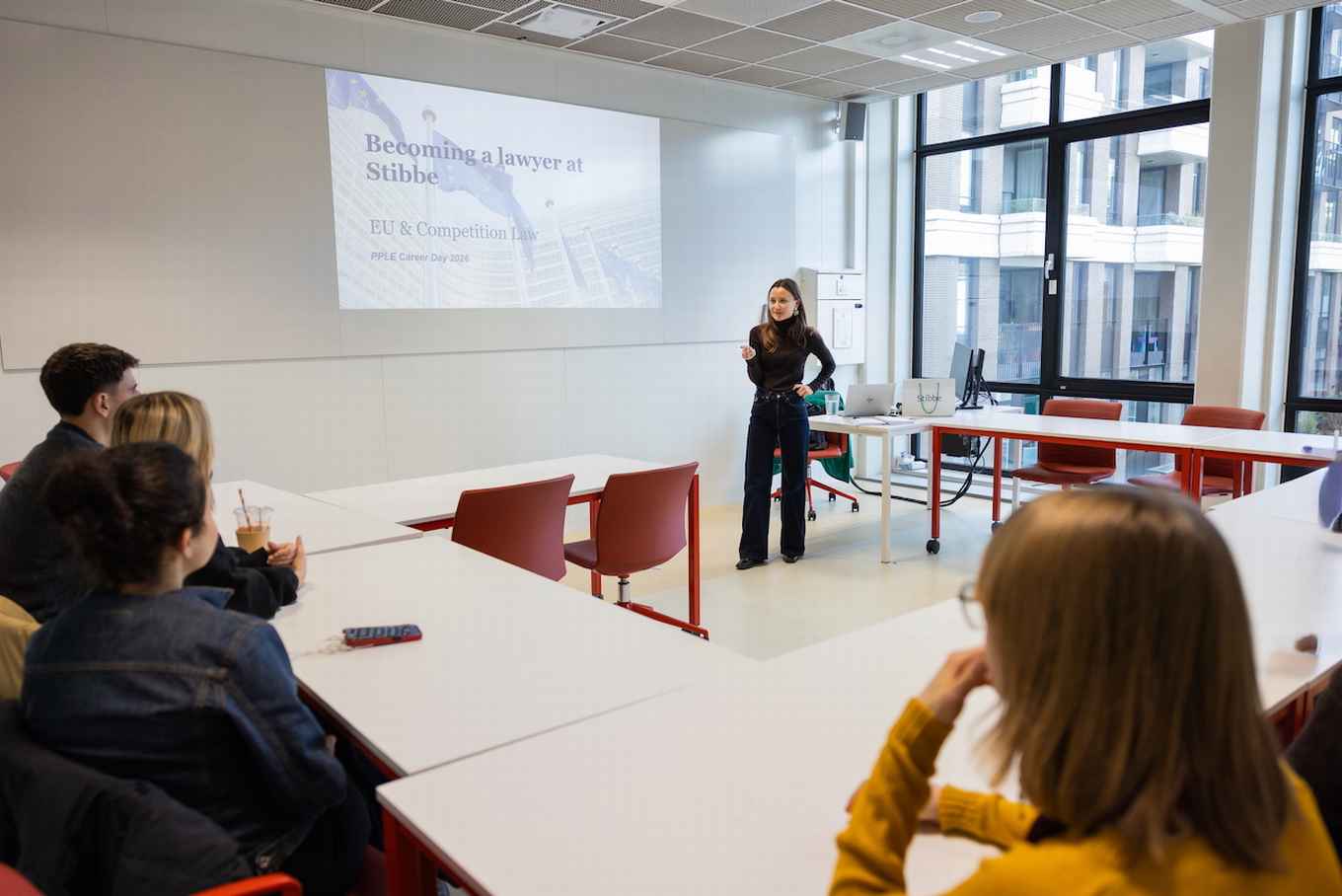 Chloé talking to students at Career Day